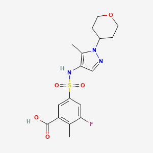 3-Fluoro-2-methyl-5-[[5-methyl-1-(oxan-4-yl)pyrazol-4-yl]sulfamoyl]benzoic acid