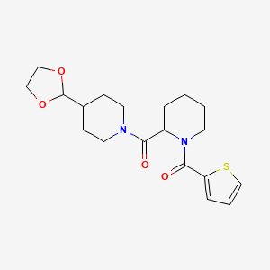 [4-(1,3-Dioxolan-2-yl)piperidin-1-yl]-[1-(thiophene-2-carbonyl)piperidin-2-yl]methanone