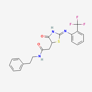 2-[4-oxo-2-[2-(trifluoromethyl)phenyl]imino-1,3-thiazolidin-5-yl]-N-(2-phenylethyl)acetamide