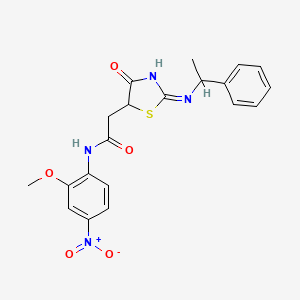 N-(2-methoxy-4-nitrophenyl)-2-[4-oxo-2-(1-phenylethylimino)-1,3-thiazolidin-5-yl]acetamide