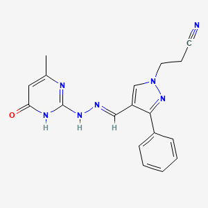 3-[4-[(E)-[(4-methyl-6-oxo-1H-pyrimidin-2-yl)hydrazinylidene]methyl]-3-phenylpyrazol-1-yl]propanenitrile