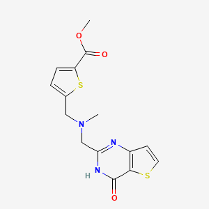 molecular formula C15H15N3O3S2 B7132331 methyl 5-[[methyl-[(4-oxo-3H-thieno[3,2-d]pyrimidin-2-yl)methyl]amino]methyl]thiophene-2-carboxylate 