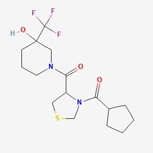 molecular formula C16H23F3N2O3S B7134457 Cyclopentyl-[4-[3-hydroxy-3-(trifluoromethyl)piperidine-1-carbonyl]-1,3-thiazolidin-3-yl]methanone 