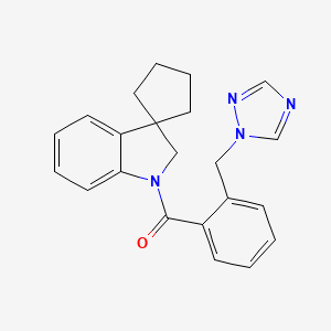 molecular formula C22H22N4O B7137743 spiro[2H-indole-3,1'-cyclopentane]-1-yl-[2-(1,2,4-triazol-1-ylmethyl)phenyl]methanone 