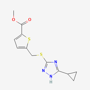 molecular formula C12H13N3O2S2 B7141558 methyl 5-[(5-cyclopropyl-1H-1,2,4-triazol-3-yl)sulfanylmethyl]thiophene-2-carboxylate 