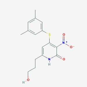 molecular formula C16H18N2O4S B071423 2(1H)-Pyridinone, 4-((3,5-dimethylphenyl)thio)-6-(3-hydroxypropyl)-3-nitro- CAS No. 175437-65-7