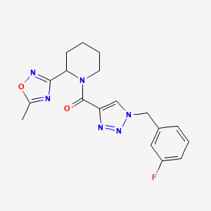 [1-[(3-Fluorophenyl)methyl]triazol-4-yl]-[2-(5-methyl-1,2,4-oxadiazol-3-yl)piperidin-1-yl]methanone