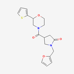 1-(Furan-2-ylmethyl)-4-(2-thiophen-2-ylmorpholine-4-carbonyl)pyrrolidin-2-one