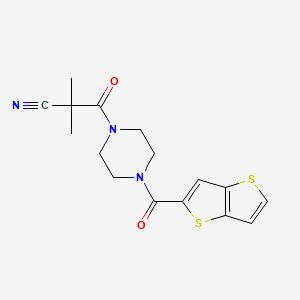 2,2-Dimethyl-3-oxo-3-[4-(thieno[3,2-b]thiophene-5-carbonyl)piperazin-1-yl]propanenitrile