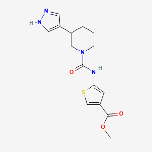 molecular formula C15H18N4O3S B7147926 methyl 5-[[3-(1H-pyrazol-4-yl)piperidine-1-carbonyl]amino]thiophene-3-carboxylate 