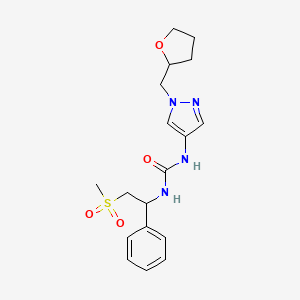 1-(2-Methylsulfonyl-1-phenylethyl)-3-[1-(oxolan-2-ylmethyl)pyrazol-4-yl]urea