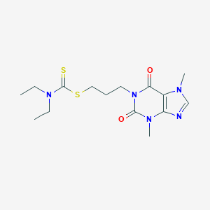 B071552 Carbamodithioic acid, diethyl-, 3-(2,3,6,7-tetrahydro-3,7-dimethyl-2,6-dioxo-1H-purin-1-yl)propyl ester CAS No. 180301-45-5