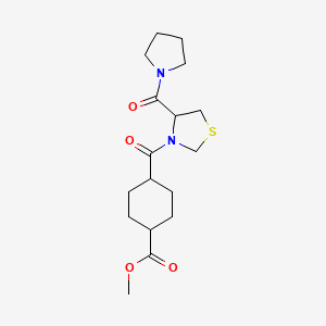 molecular formula C17H26N2O4S B7156070 Methyl 4-[4-(pyrrolidine-1-carbonyl)-1,3-thiazolidine-3-carbonyl]cyclohexane-1-carboxylate 