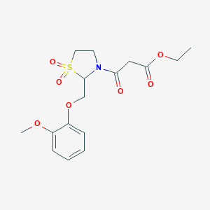 molecular formula C16H21NO7S B071590 3-Thiazolidinepropanoic acid, 2-((2-methoxyphenoxy)methyl)-beta-oxo-, ethyl ester, 1,1-dioxide CAS No. 161364-67-6