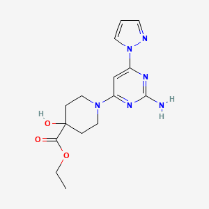 molecular formula C15H20N6O3 B7159498 Ethyl 1-(2-amino-6-pyrazol-1-ylpyrimidin-4-yl)-4-hydroxypiperidine-4-carboxylate 