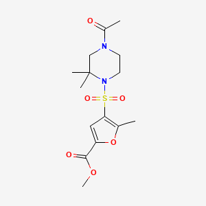 molecular formula C15H22N2O6S B7160420 Methyl 4-(4-acetyl-2,2-dimethylpiperazin-1-yl)sulfonyl-5-methylfuran-2-carboxylate 