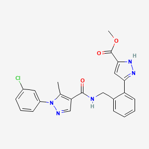 molecular formula C23H20ClN5O3 B7162831 methyl 3-[2-[[[1-(3-chlorophenyl)-5-methylpyrazole-4-carbonyl]amino]methyl]phenyl]-1H-pyrazole-5-carboxylate 