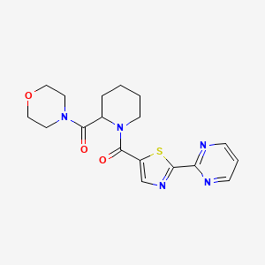 molecular formula C18H21N5O3S B7168041 Morpholin-4-yl-[1-(2-pyrimidin-2-yl-1,3-thiazole-5-carbonyl)piperidin-2-yl]methanone 