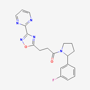 1-[2-(3-Fluorophenyl)pyrrolidin-1-yl]-3-(3-pyrimidin-2-yl-1,2,4-oxadiazol-5-yl)propan-1-one