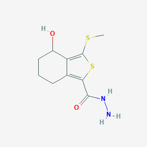 molecular formula C10H14N2O2S2 B071697 4-Hydroxy-3-(methylthio)-4,5,6,7-tetrahydro-2-benzothiophene-1-carbohydrazide CAS No. 172516-38-0