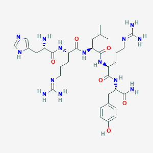 molecular formula C33H54N14O6 B071700 (2S)-N-[(2S)-1-[[(2S)-1-Amino-3-(4-hydroxyphenyl)-1-oxopropan-2-yl]amino]-5-(diaminomethylideneamino)-1-oxopentan-2-yl]-2-[[(2S)-2-[[(2S)-2-amino-3-(1H-imidazol-5-yl)propanoyl]amino]-5-(diaminomethylideneamino)pentanoyl]amino]-4-methylpentanamide CAS No. 168916-68-5