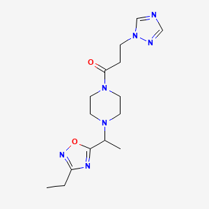 1-[4-[1-(3-Ethyl-1,2,4-oxadiazol-5-yl)ethyl]piperazin-1-yl]-3-(1,2,4-triazol-1-yl)propan-1-one