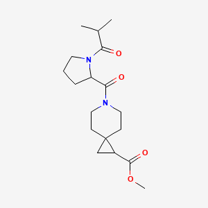 molecular formula C18H28N2O4 B7176955 Methyl 6-[1-(2-methylpropanoyl)pyrrolidine-2-carbonyl]-6-azaspiro[2.5]octane-2-carboxylate 