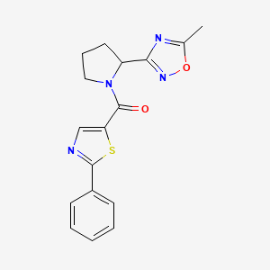 [2-(5-Methyl-1,2,4-oxadiazol-3-yl)pyrrolidin-1-yl]-(2-phenyl-1,3-thiazol-5-yl)methanone