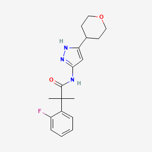 2-(2-fluorophenyl)-2-methyl-N-[5-(oxan-4-yl)-1H-pyrazol-3-yl]propanamide