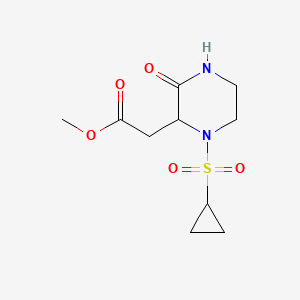 molecular formula C10H16N2O5S B7186191 Methyl 2-(1-cyclopropylsulfonyl-3-oxopiperazin-2-yl)acetate 