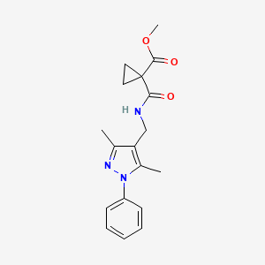 molecular formula C18H21N3O3 B7196883 Methyl 1-[(3,5-dimethyl-1-phenylpyrazol-4-yl)methylcarbamoyl]cyclopropane-1-carboxylate 