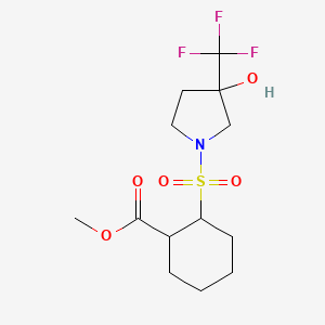 molecular formula C13H20F3NO5S B7198976 Methyl 2-[3-hydroxy-3-(trifluoromethyl)pyrrolidin-1-yl]sulfonylcyclohexane-1-carboxylate 