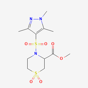 Methyl 1,1-dioxo-4-(1,3,5-trimethylpyrazol-4-yl)sulfonyl-1,4-thiazinane-3-carboxylate