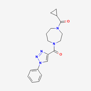 molecular formula C18H21N5O2 B7203618 Cyclopropyl-[4-(1-phenyltriazole-4-carbonyl)-1,4-diazepan-1-yl]methanone 