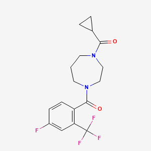 molecular formula C17H18F4N2O2 B7203644 Cyclopropyl-[4-[4-fluoro-2-(trifluoromethyl)benzoyl]-1,4-diazepan-1-yl]methanone 