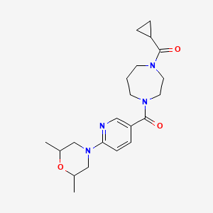 molecular formula C21H30N4O3 B7203682 Cyclopropyl-[4-[6-(2,6-dimethylmorpholin-4-yl)pyridine-3-carbonyl]-1,4-diazepan-1-yl]methanone 