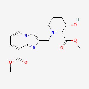 molecular formula C17H21N3O5 B7204012 Methyl 2-[(3-hydroxy-2-methoxycarbonylpiperidin-1-yl)methyl]imidazo[1,2-a]pyridine-8-carboxylate 