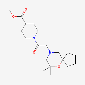 molecular formula C19H32N2O4 B7205527 Methyl 1-[2-(7,7-dimethyl-6-oxa-9-azaspiro[4.5]decan-9-yl)acetyl]piperidine-4-carboxylate 