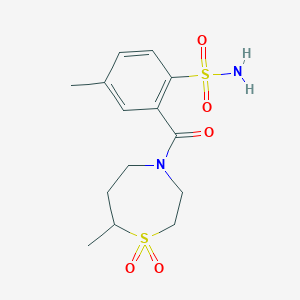 4-Methyl-2-(7-methyl-1,1-dioxo-1,4-thiazepane-4-carbonyl)benzenesulfonamide