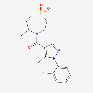 [1-(2-Fluorophenyl)-5-methylpyrazol-4-yl]-(5-methyl-1,1-dioxo-1,4-thiazepan-4-yl)methanone