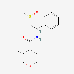 3-methyl-N-(2-methylsulfinyl-1-phenylethyl)oxane-4-carboxamide