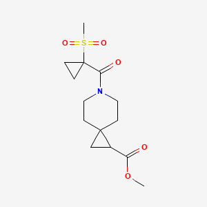 molecular formula C14H21NO5S B7216747 Methyl 6-(1-methylsulfonylcyclopropanecarbonyl)-6-azaspiro[2.5]octane-2-carboxylate 