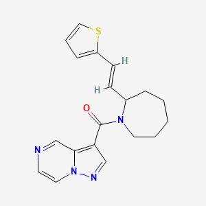 molecular formula C19H20N4OS B7217508 pyrazolo[1,5-a]pyrazin-3-yl-[2-[(E)-2-thiophen-2-ylethenyl]azepan-1-yl]methanone 