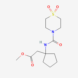 molecular formula C13H22N2O5S B7218493 Methyl 2-[1-[(1,1-dioxo-1,4-thiazinane-4-carbonyl)amino]cyclopentyl]acetate 