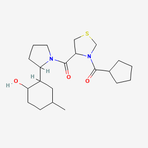 molecular formula C21H34N2O3S B7220729 Cyclopentyl-[4-[2-(2-hydroxy-5-methylcyclohexyl)pyrrolidine-1-carbonyl]-1,3-thiazolidin-3-yl]methanone 