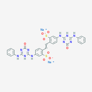 molecular formula C32H24N10Na2O8S2 B072245 Disodium;5-[(6-anilino-4-oxo-1H-1,3,5-triazin-2-yl)amino]-2-[2-[4-[(6-anilino-4-oxo-1H-1,3,5-triazin-2-yl)amino]-2-sulfonatophenyl]ethenyl]benzenesulfonate CAS No. 1264-32-0