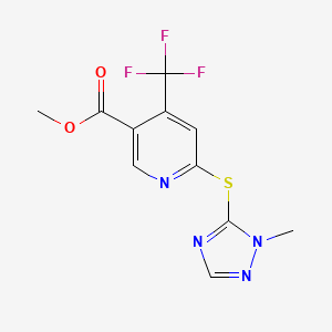 molecular formula C11H9F3N4O2S B7226730 Methyl 6-[(2-methyl-1,2,4-triazol-3-yl)sulfanyl]-4-(trifluoromethyl)pyridine-3-carboxylate 