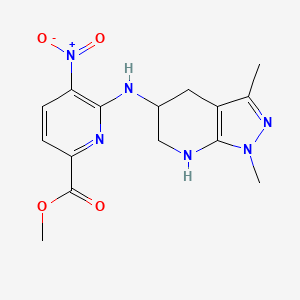 molecular formula C15H18N6O4 B7226754 Methyl 6-[(1,3-dimethyl-4,5,6,7-tetrahydropyrazolo[3,4-b]pyridin-5-yl)amino]-5-nitropyridine-2-carboxylate 