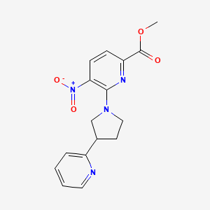 molecular formula C16H16N4O4 B7226774 Methyl 5-nitro-6-(3-pyridin-2-ylpyrrolidin-1-yl)pyridine-2-carboxylate 