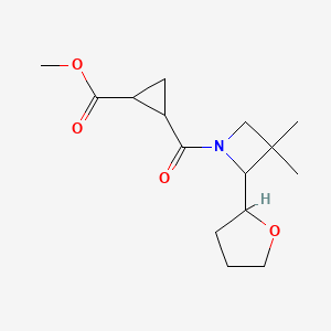 molecular formula C15H23NO4 B7230327 Methyl 2-[3,3-dimethyl-2-(oxolan-2-yl)azetidine-1-carbonyl]cyclopropane-1-carboxylate 